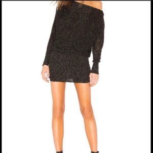 All Saints Elle Metallic Black Long Sleeve Dress